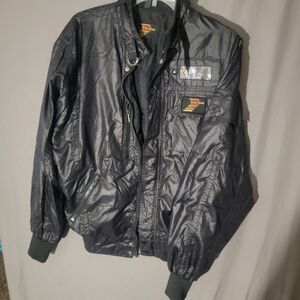 Vintage Star Gear 1980s Windbreaker Jacket Size Large Black Zip Pockets Retro